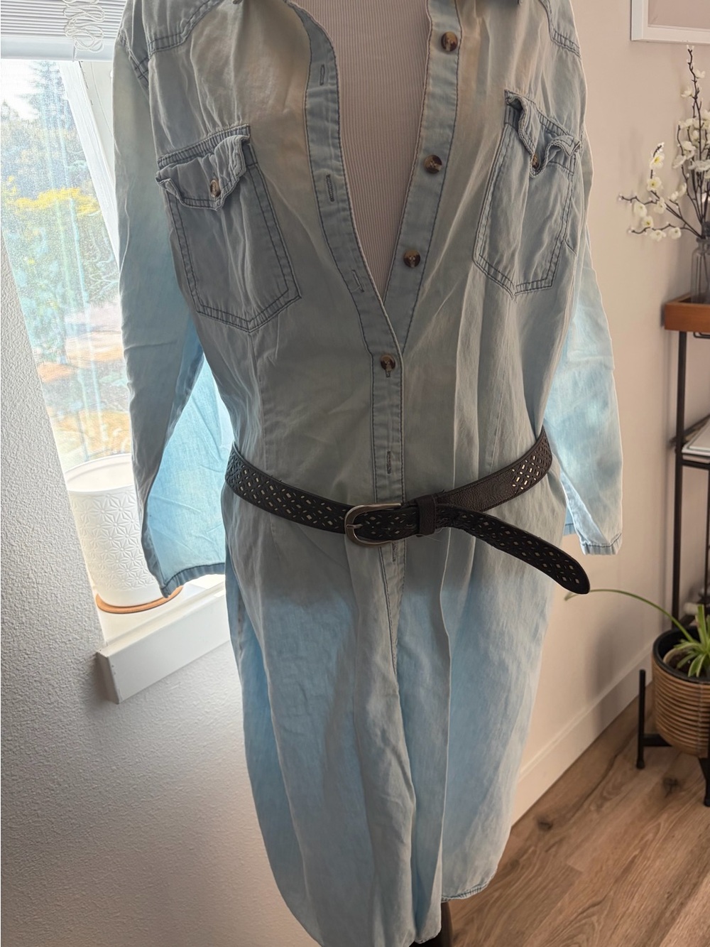 Light Wash Denim Shirt Dress
